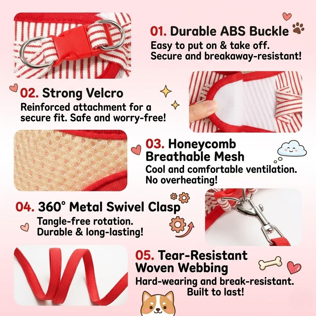 Striped Harness & Leash Set – Red