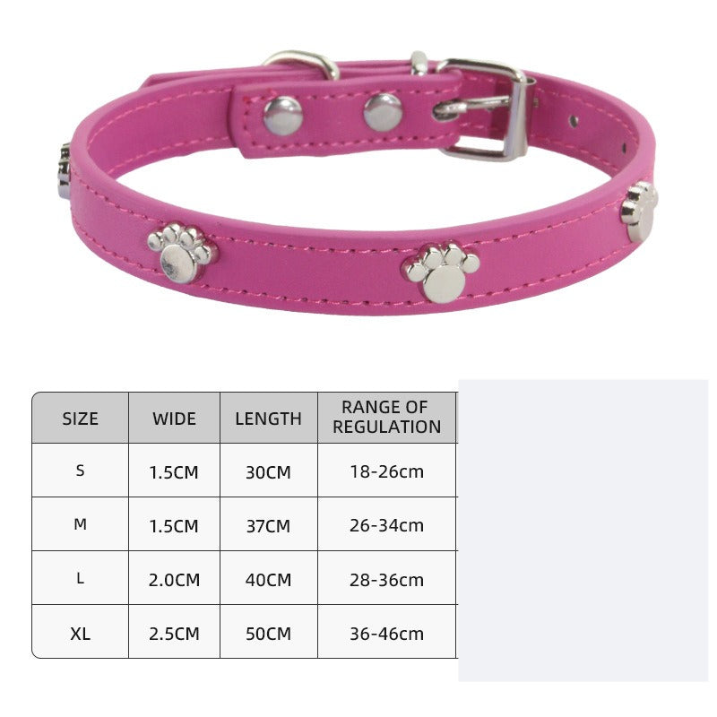 Paw Print Leather Dog Collar