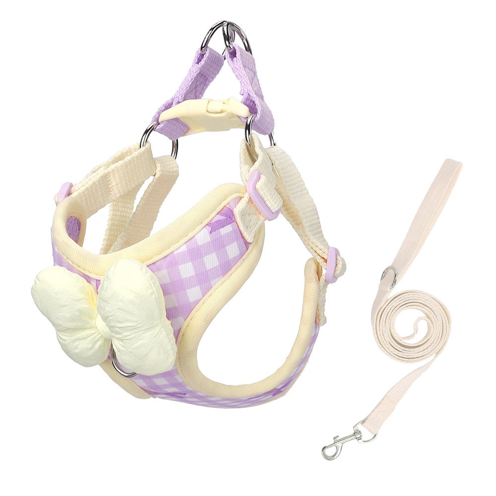 Plaid Bow Harness & Leash Set