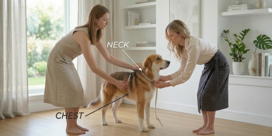 Dog being measured for the correct harness size