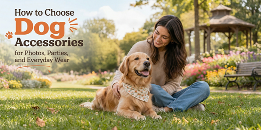 Owner and dog outdoors with the dog wearing a stylish accessory for an everyday look