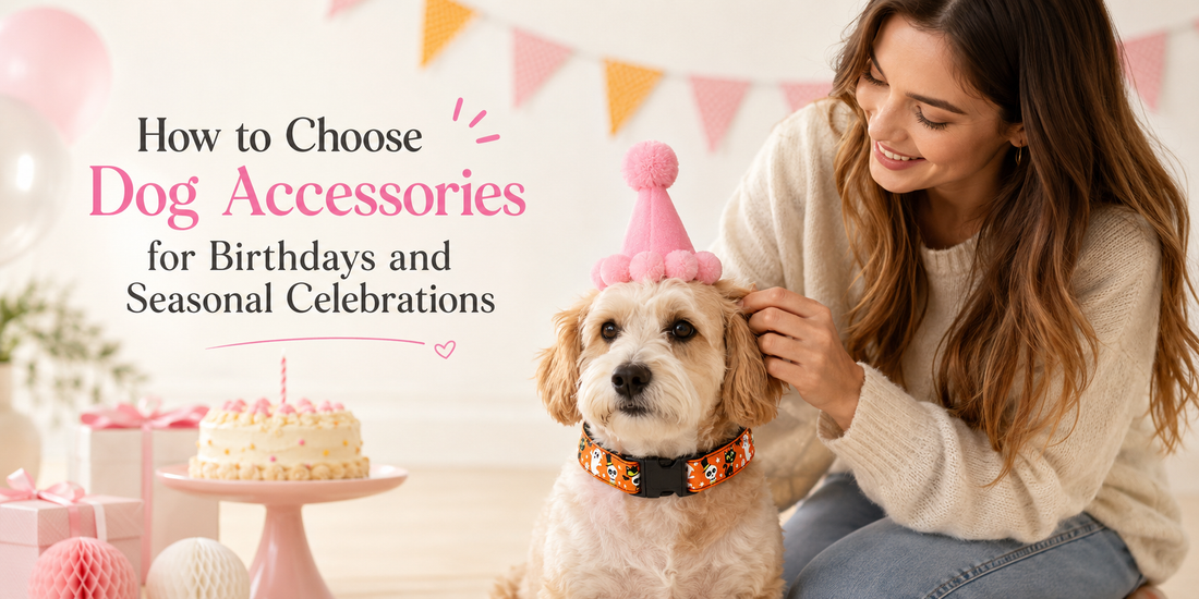 Dog wearing a festive accessory for a birthday or holiday photo moment