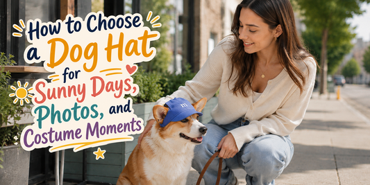 Dog wearing a stylish and practical hat during a sunny everyday outing