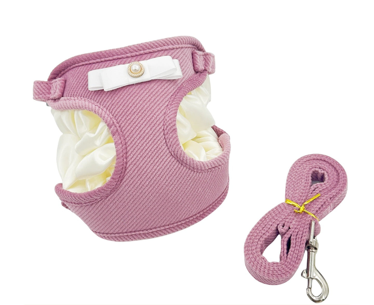 Cream French Mesh Dog Harness Set for Dogs – Pink
