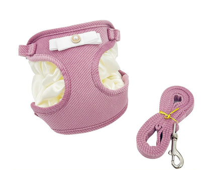 Cream French Mesh Dog Harness Set for Dogs – Pink
