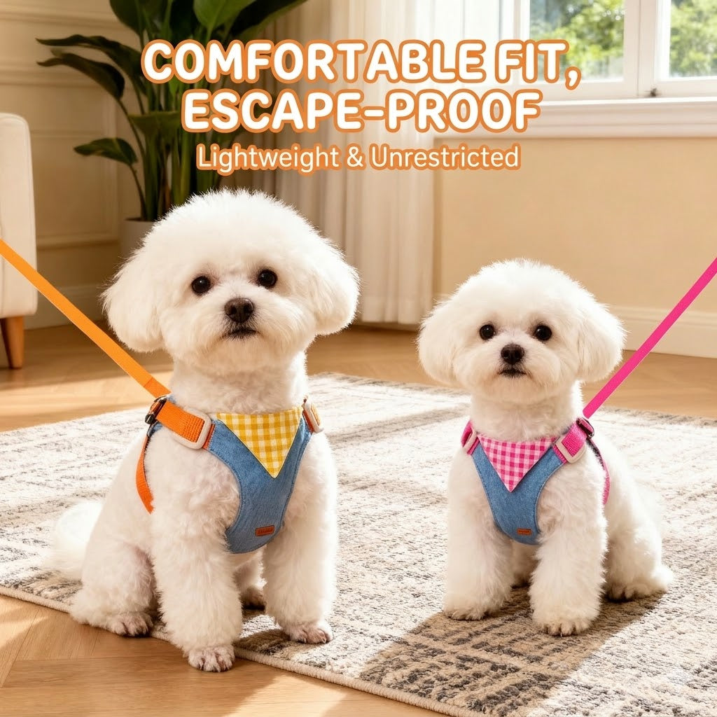 Denim & Gingham Harness & Leash Set