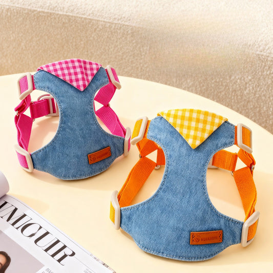 Plaid Denim Dog Accessory Set for Dogs – Yellow