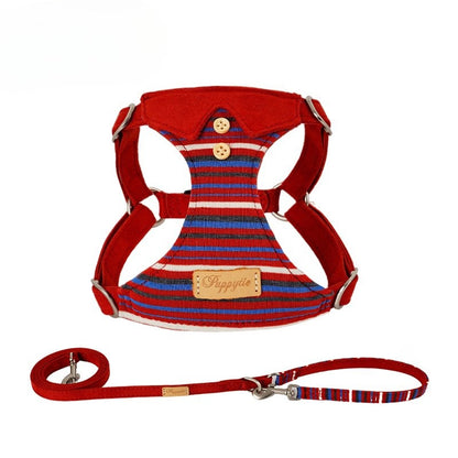 British Striped Harness & Leash Set – Burgundy