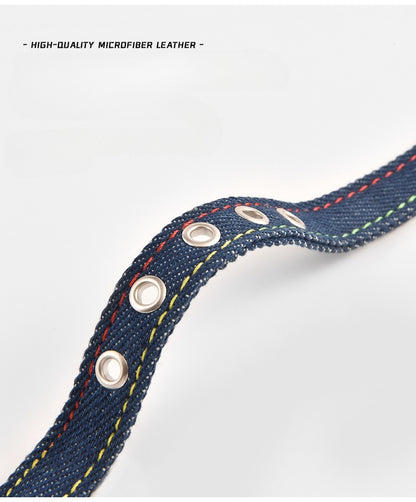 Denim Rhinestone Dog Collar with Bell