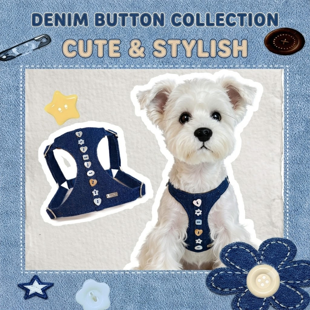 Denim Harness & Leash Set – Blue
