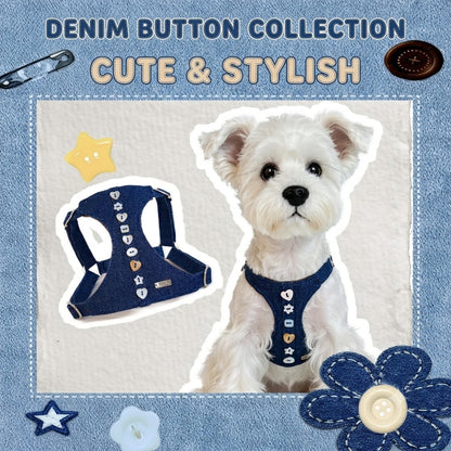 Denim Harness & Leash Set – Blue