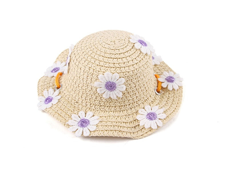 Woven Daisy Straw Dog Hat