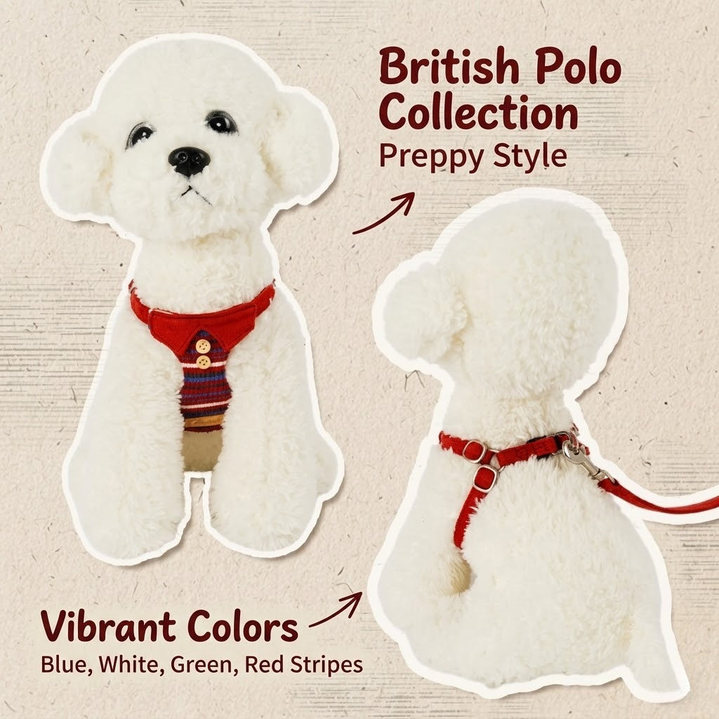 British Striped Harness & Leash Set – Burgundy