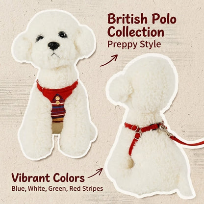 British Striped Harness & Leash Set – Burgundy