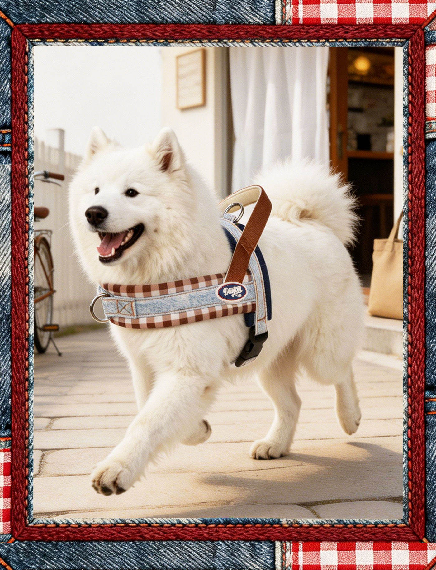 Denim Plaid Harness & Leash Set