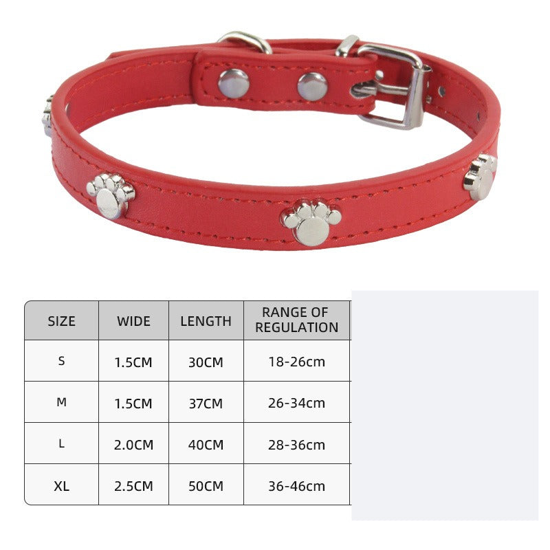 Paw Print Leather Dog Collar