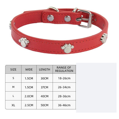 Paw Print Leather Dog Collar
