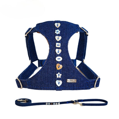 Denim Harness & Leash Set – Blue