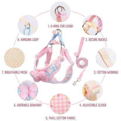 Plaid Bow Harness & Leash Set