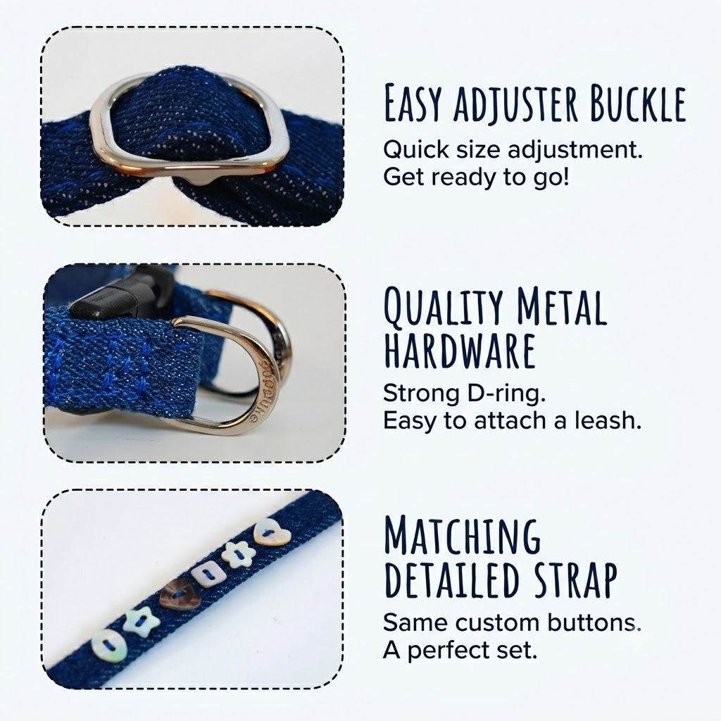 Denim Harness & Leash Set – Blue