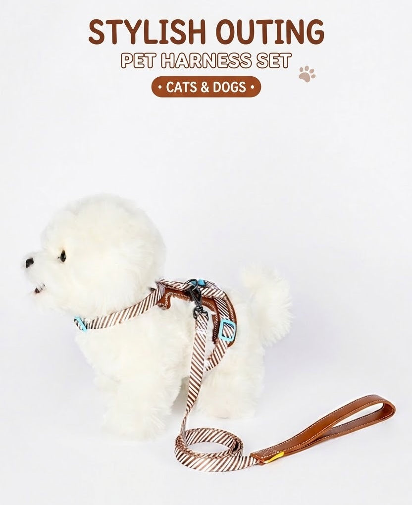 Striped Harness & Leash Set – Brown