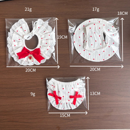 Heart Print Hat, Collar & Bib Set – White