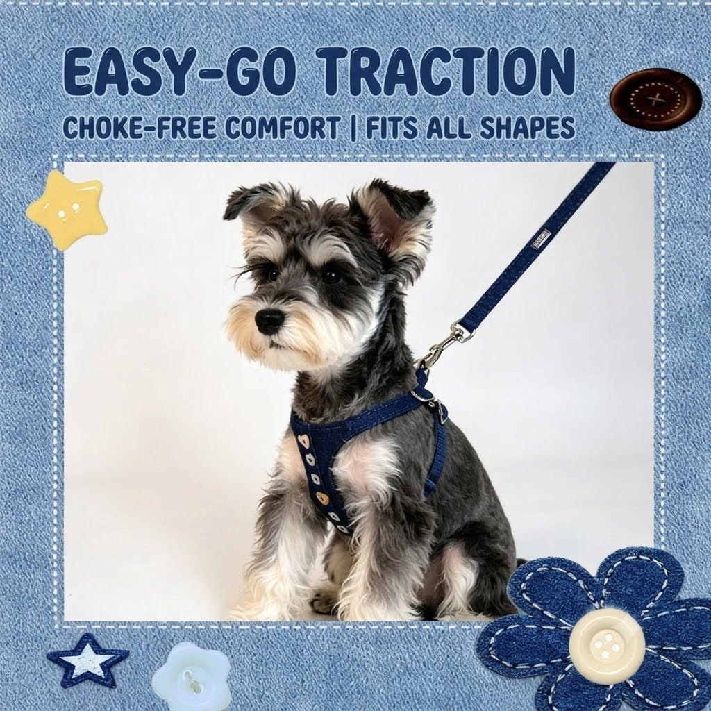 Denim Harness & Leash Set – Blue