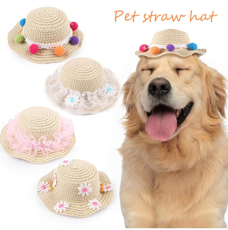 Woven Daisy Straw Dog Hat