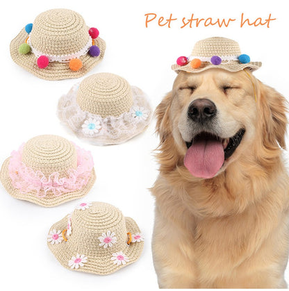 Woven Daisy Straw Dog Hat