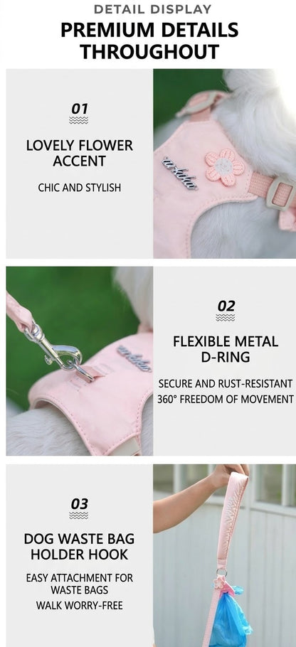 Floral Harness, Leash & Bag Set