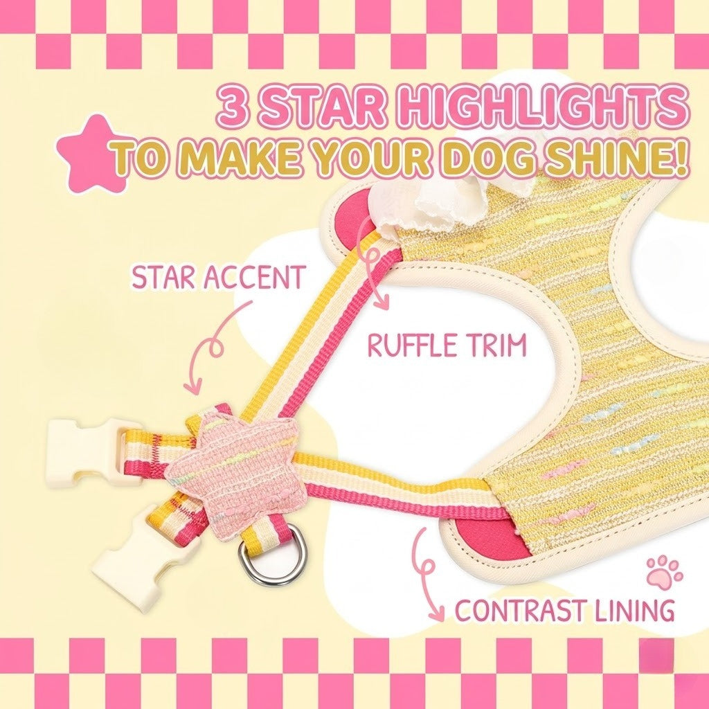Star Pattern Ruffle Trim Dog Harness