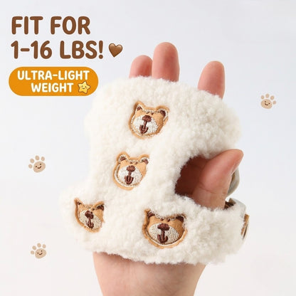 Soft Fleece Little Bear Harness & Leash Set – White