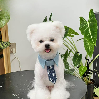 Sequin Denim Dog Bow Tie for Dogs – Multi