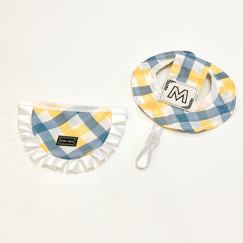 Plaid Hat, Bib & Bandana Set – Yellow & Blue