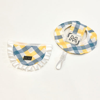 Plaid Hat, Bib & Bandana Set – Yellow & Blue