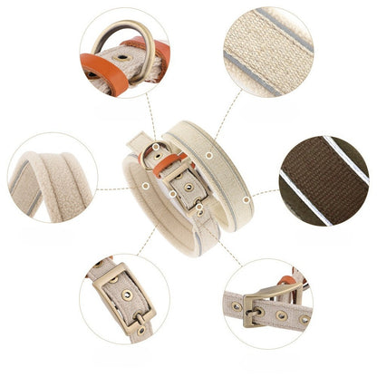 Linen Fleece Padded Dog Collar for Dogs – Beige