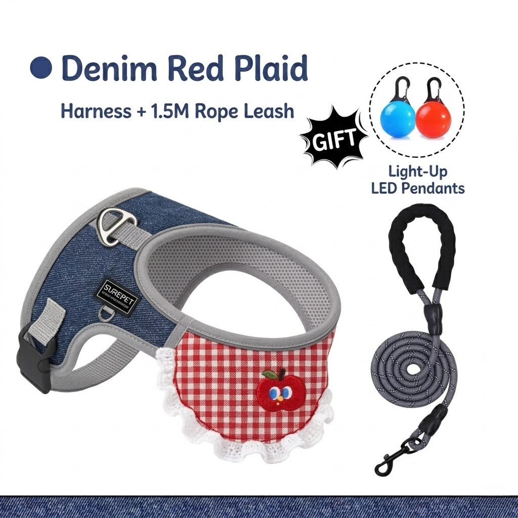 Denim Bandana Harness & Leash Set