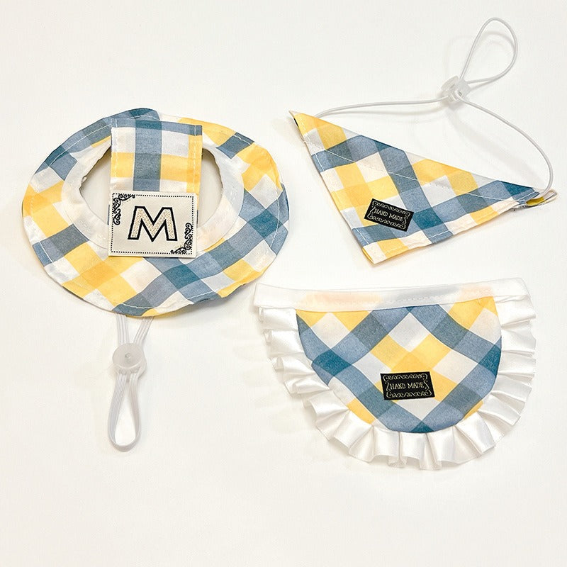 Plaid Hat, Bib & Bandana Set – Yellow & Blue