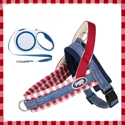 Denim Plaid Harness & Leash Set