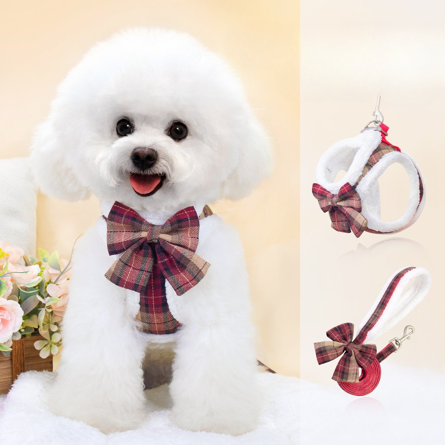 Plaid Bow Tie Dog Accessory Set for Dogs – Red
