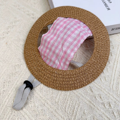 Gingham Straw Dog Hat