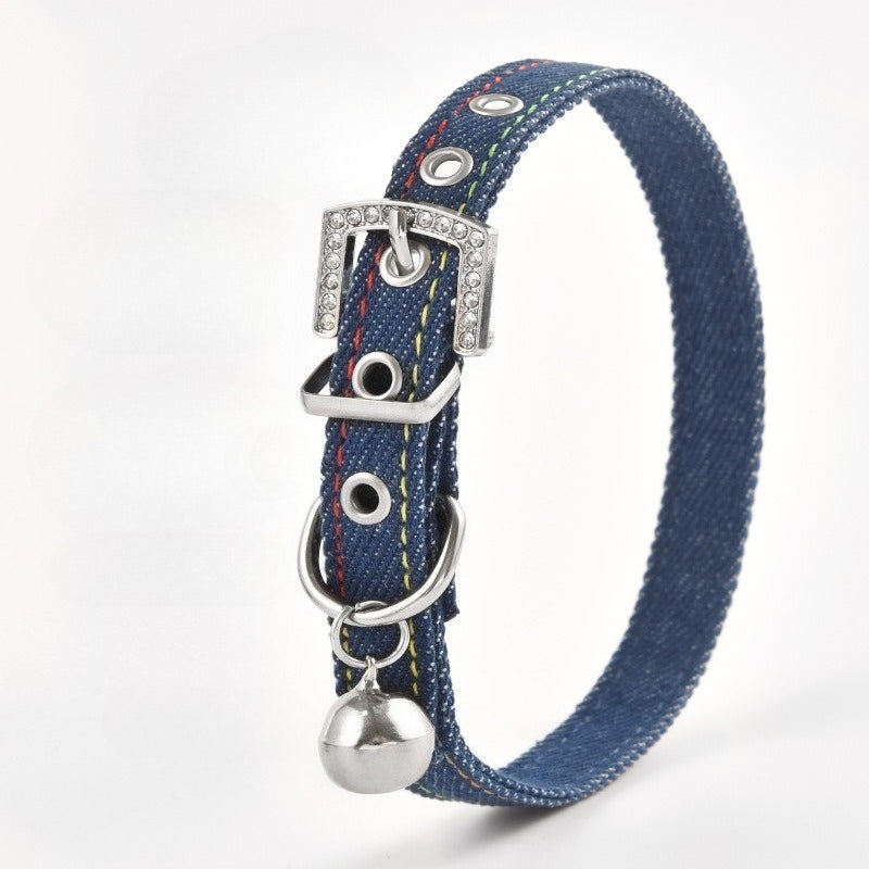 Rhinestone Denim Dog Collar