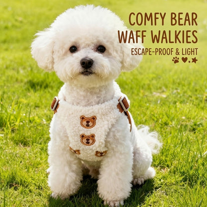 Soft Fleece Little Bear Harness & Leash Set – White