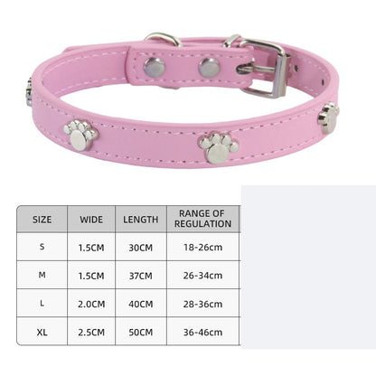 Paw Print Leather Dog Collar
