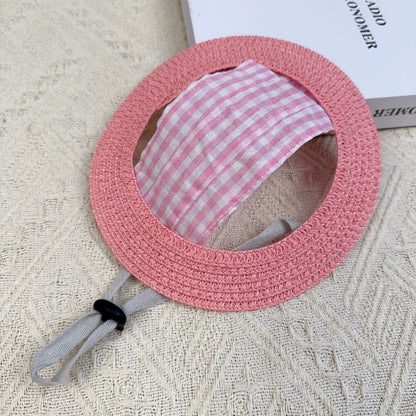 Gingham Straw Dog Hat
