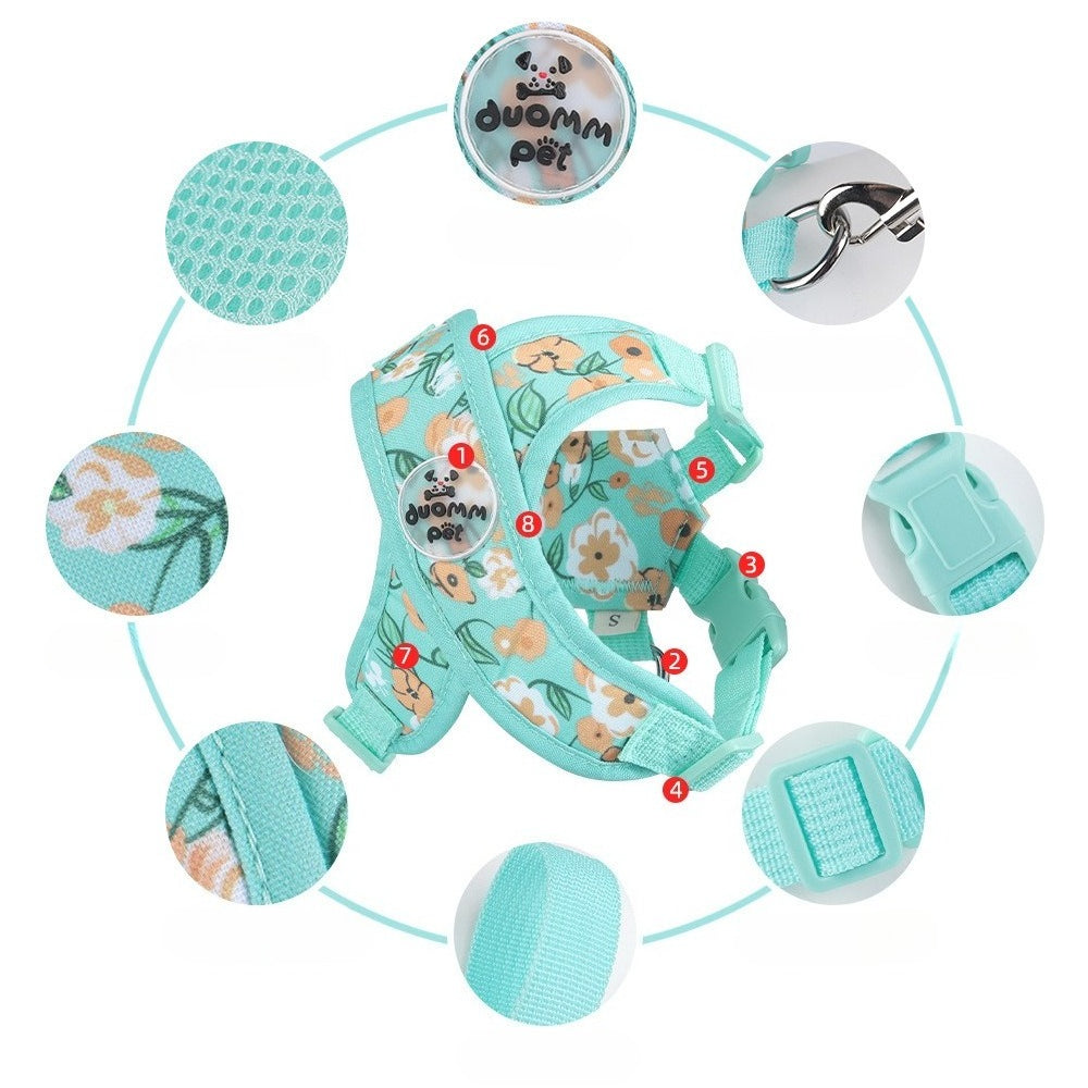 Floral Mesh Dog Harness Set