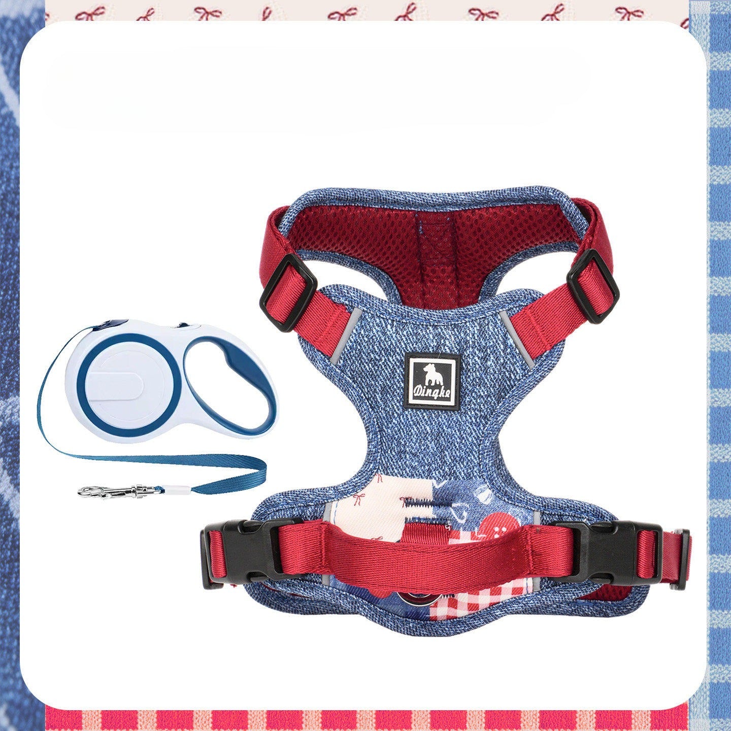 Reflective Patchwork Harness & Leash Set