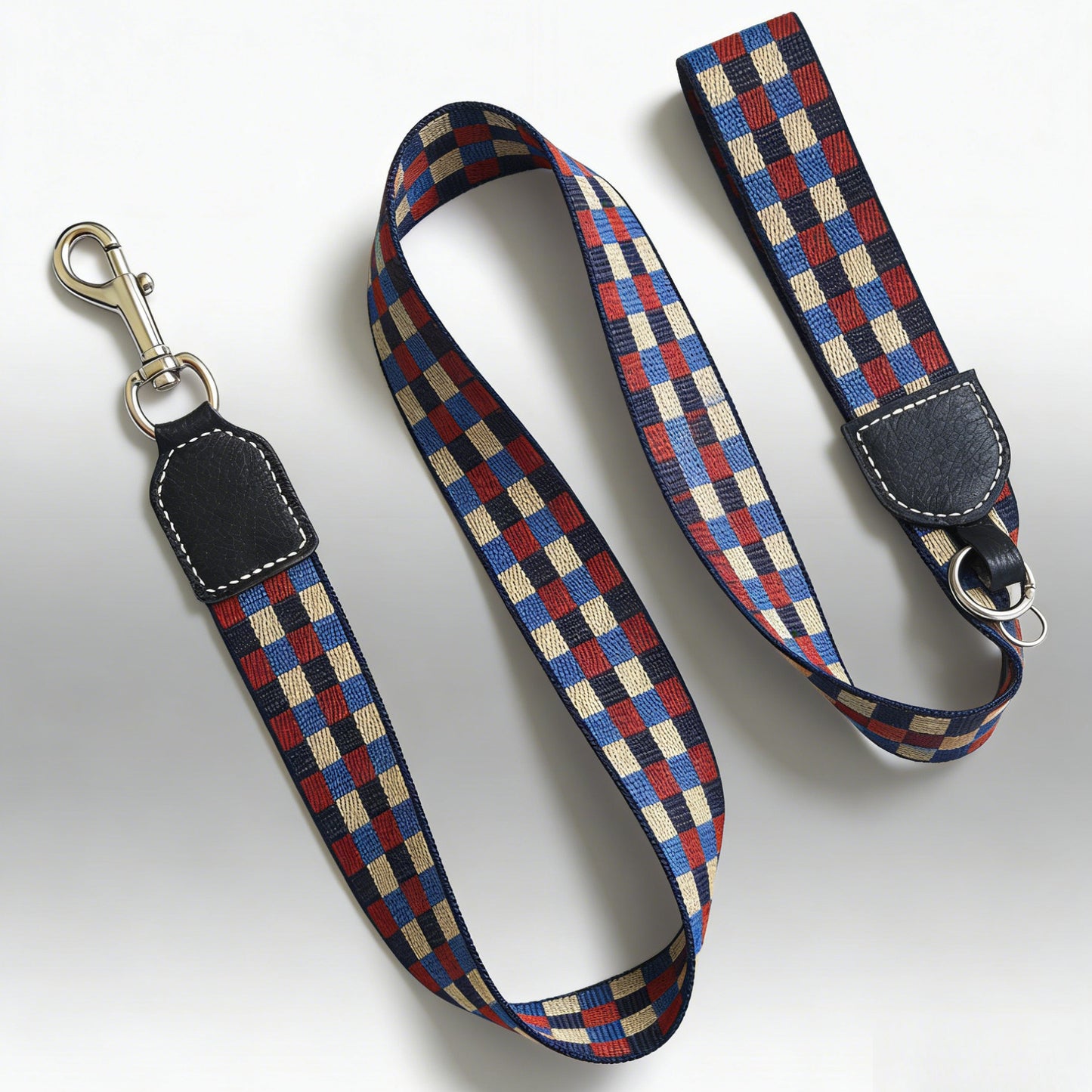 Plaid Leather Wide Dog Collar