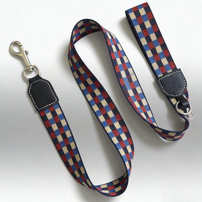 Plaid Leather Wide Dog Collar