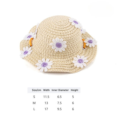 Woven Daisy Straw Dog Hat